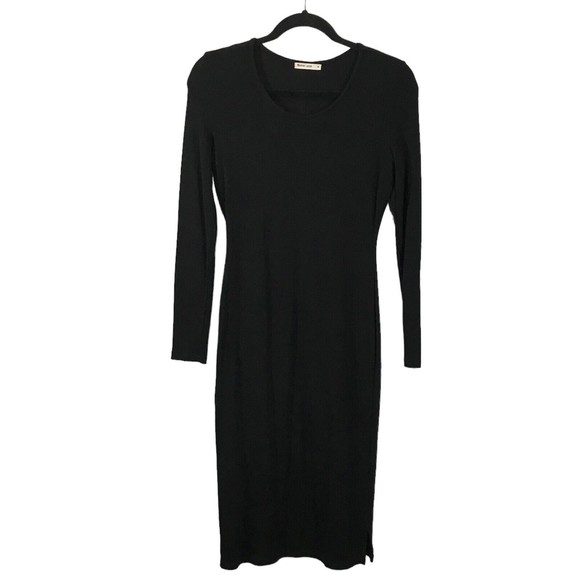 Marine Layer Dresses & Skirts - Marine Layer Womens Black Lexi Rib Long Sleeve Midi Dress Size Medium Scoop Neck